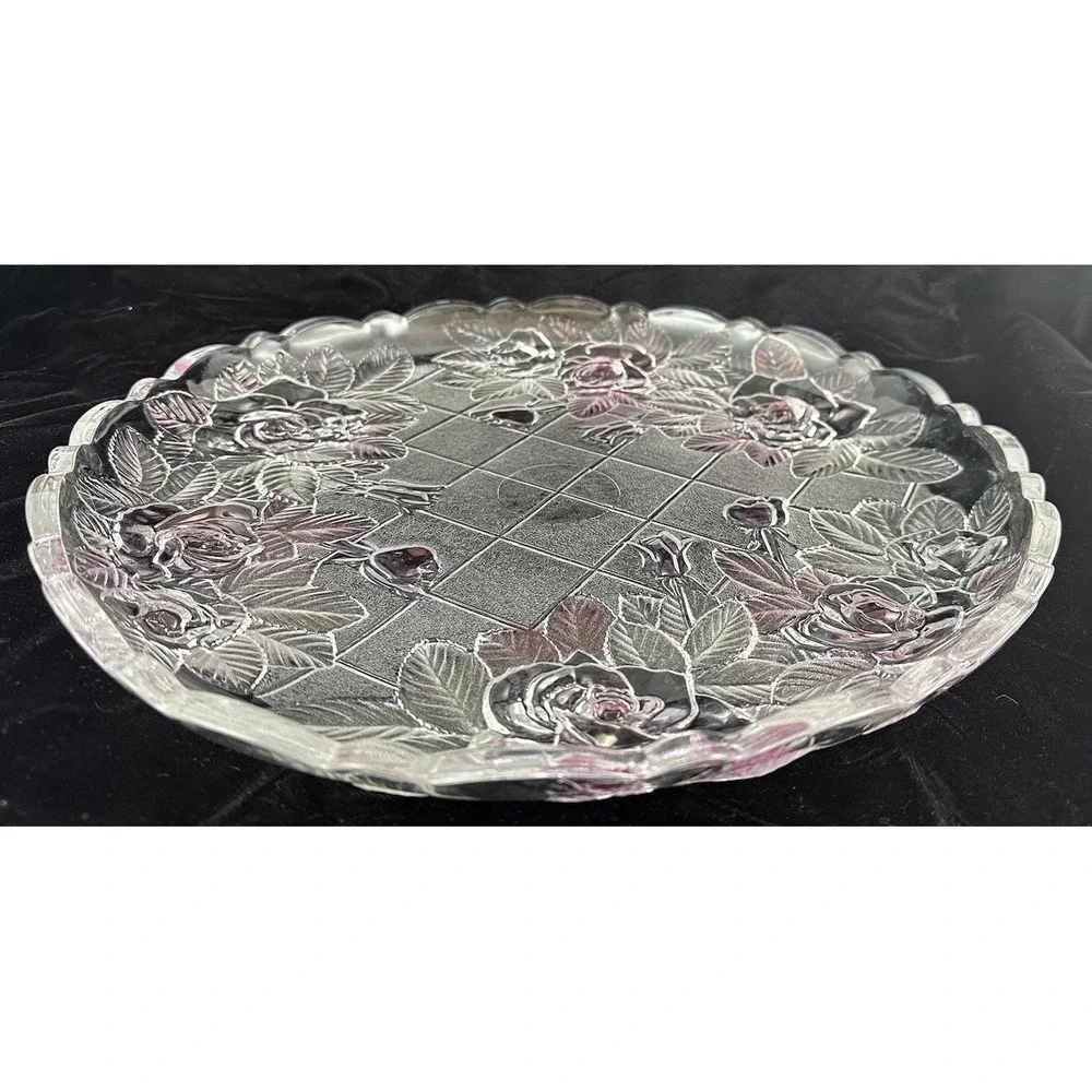 Studio Nova Crystal Pink Rose Clear Platter Glass Round 14